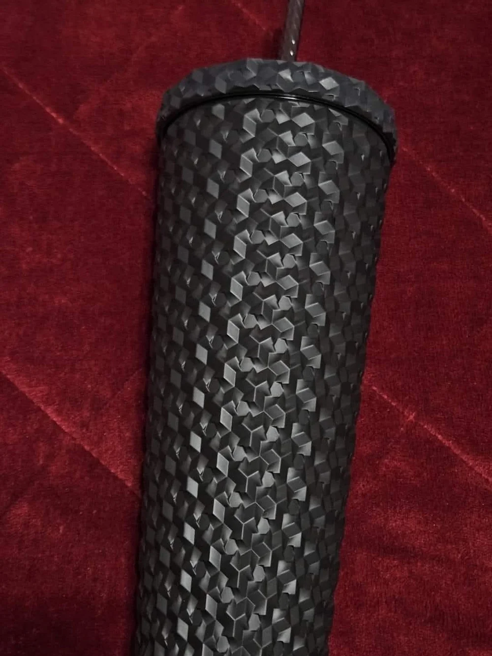 Textured Black Travel Tumbler with Straw